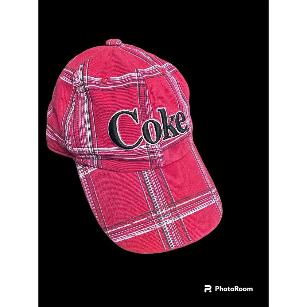 Coca Cola Red‎ Black Tartan Plaid Hat Embroidered Logo Adjustable Coke Company